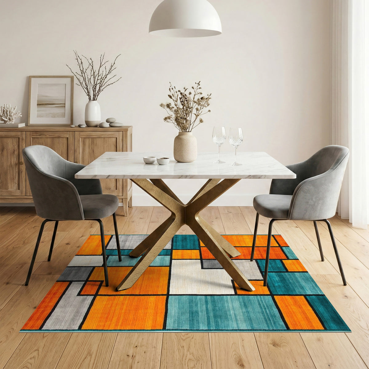 Bold Geometric Multi-Color Area Rug