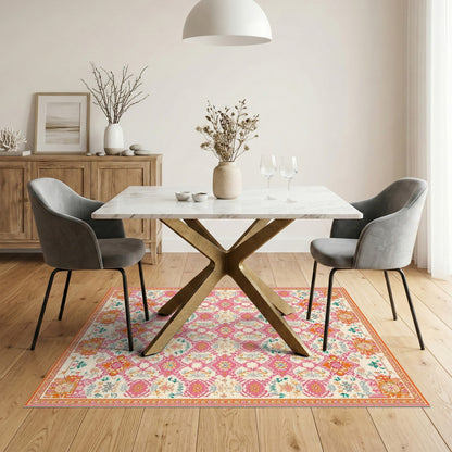 Vibrant Pink Floral Traditional Persian Area Rug