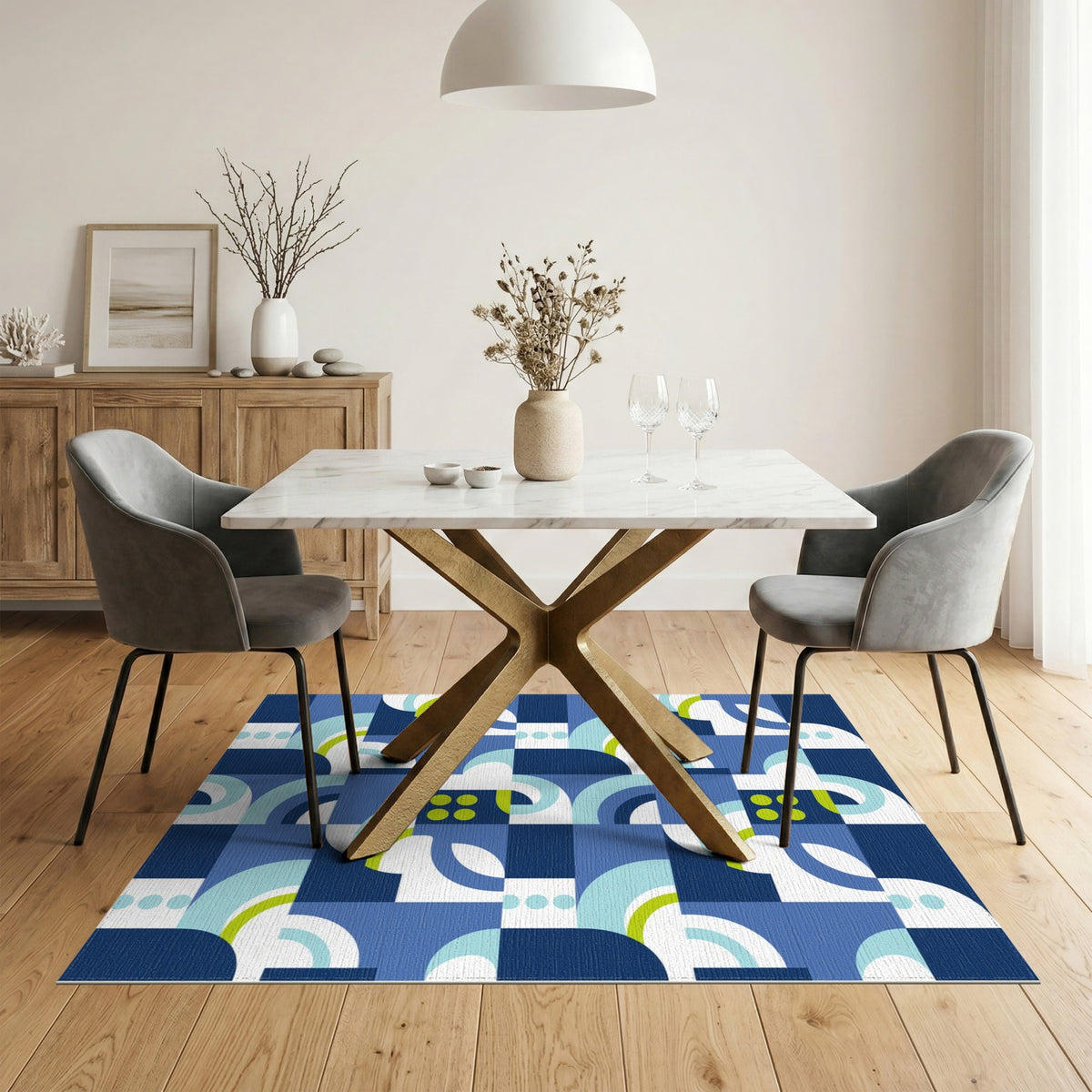 Geometric Modern Blue Teal Geometric Swirl Area Rug