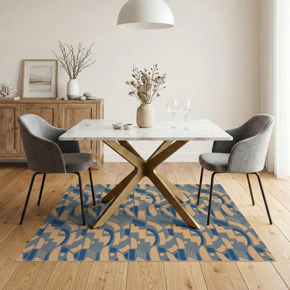 Navy Blue Tan Geometric Area Rug