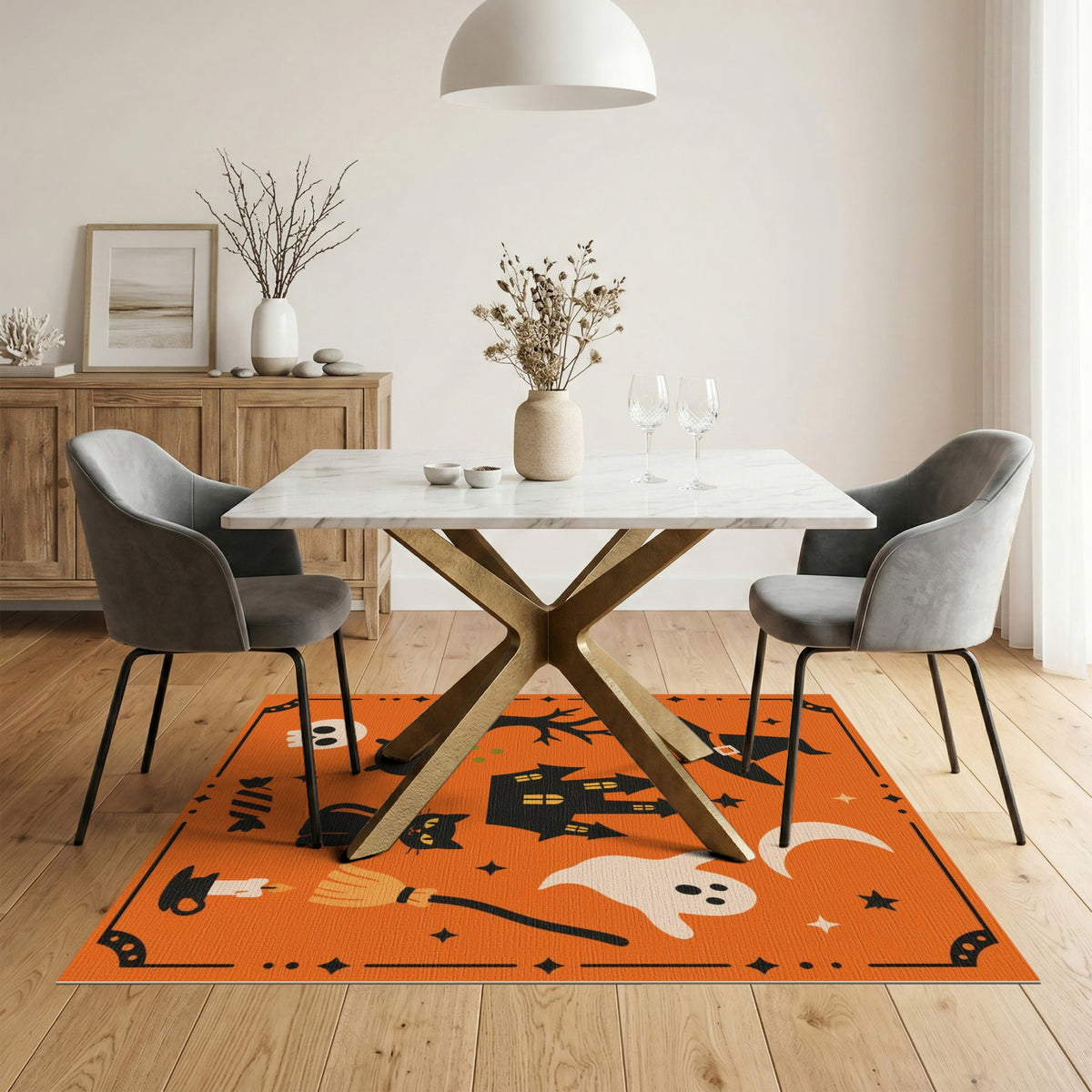 Spooky Halloween Orange Kids Cartoon Area Rug