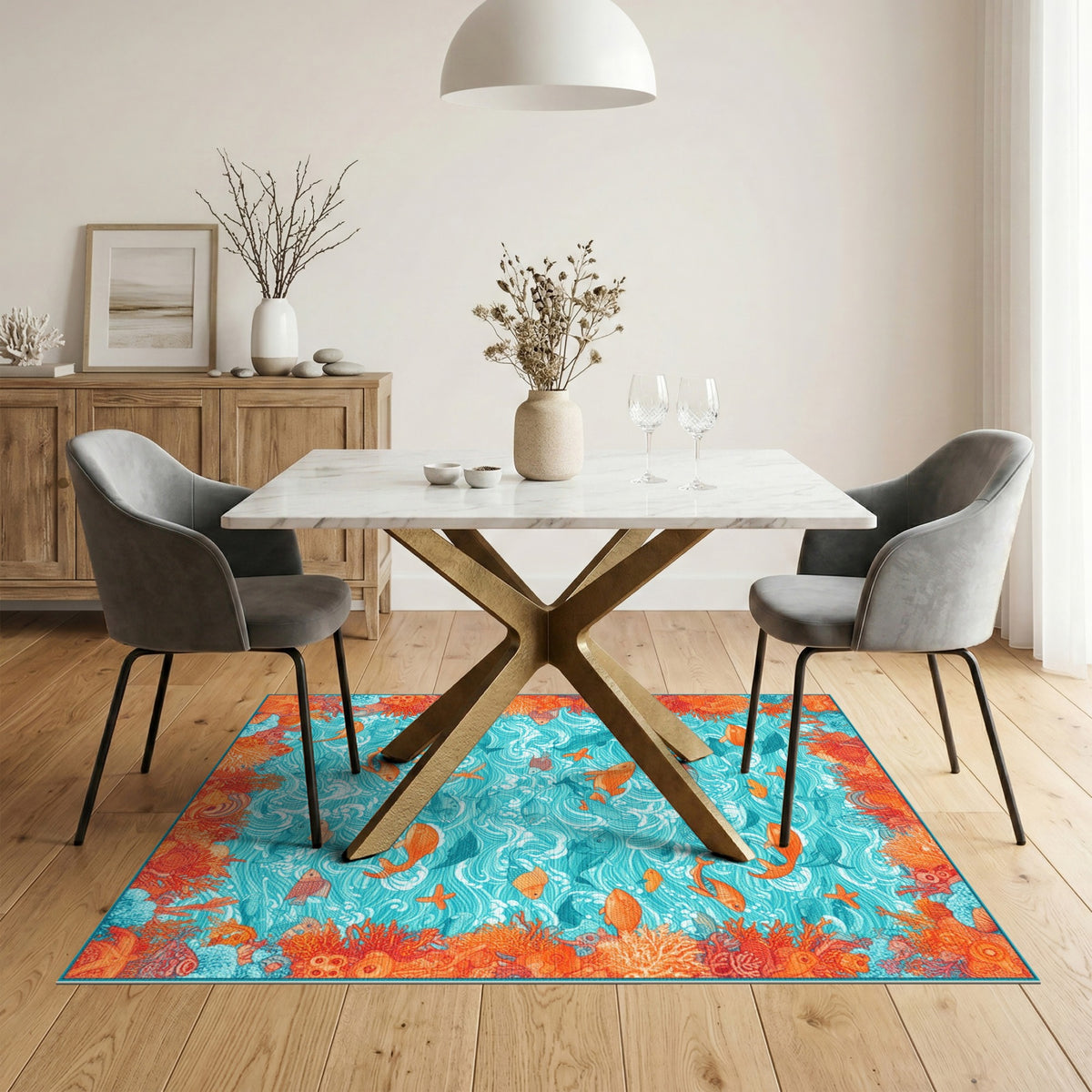 Ocean Fish Coral Washable Area Rug