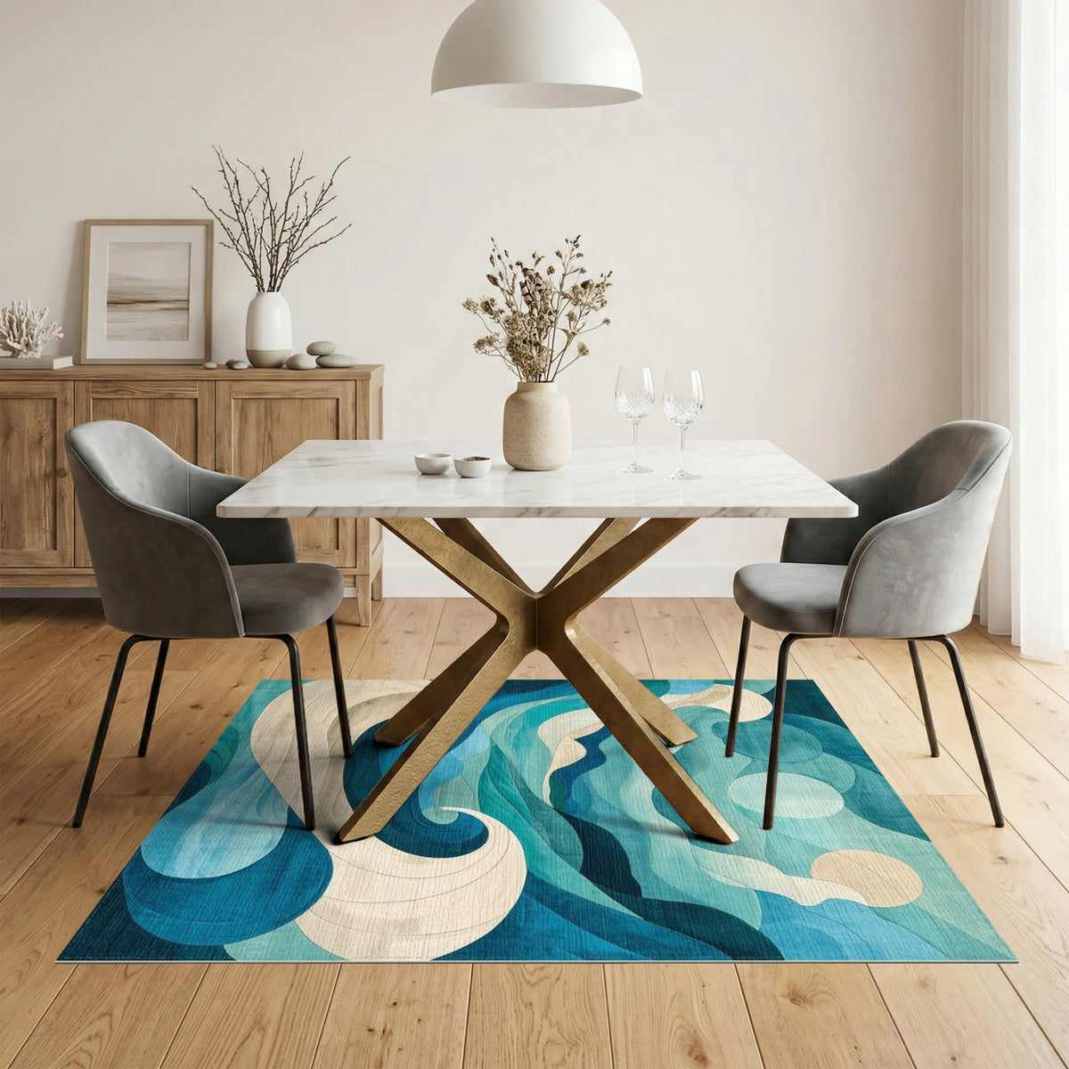Blue Teal Wave Coastal Blue and Teal Area Rug