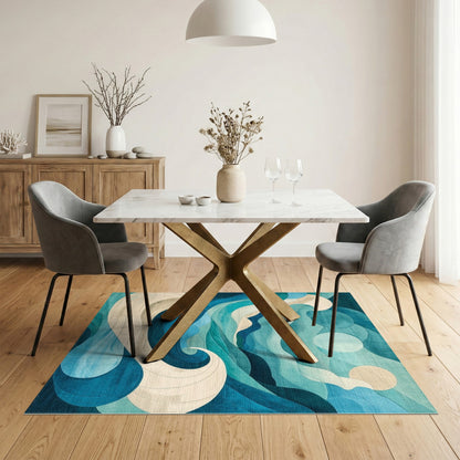 Blue Teal Wave Coastal Blue and Teal Area Rug