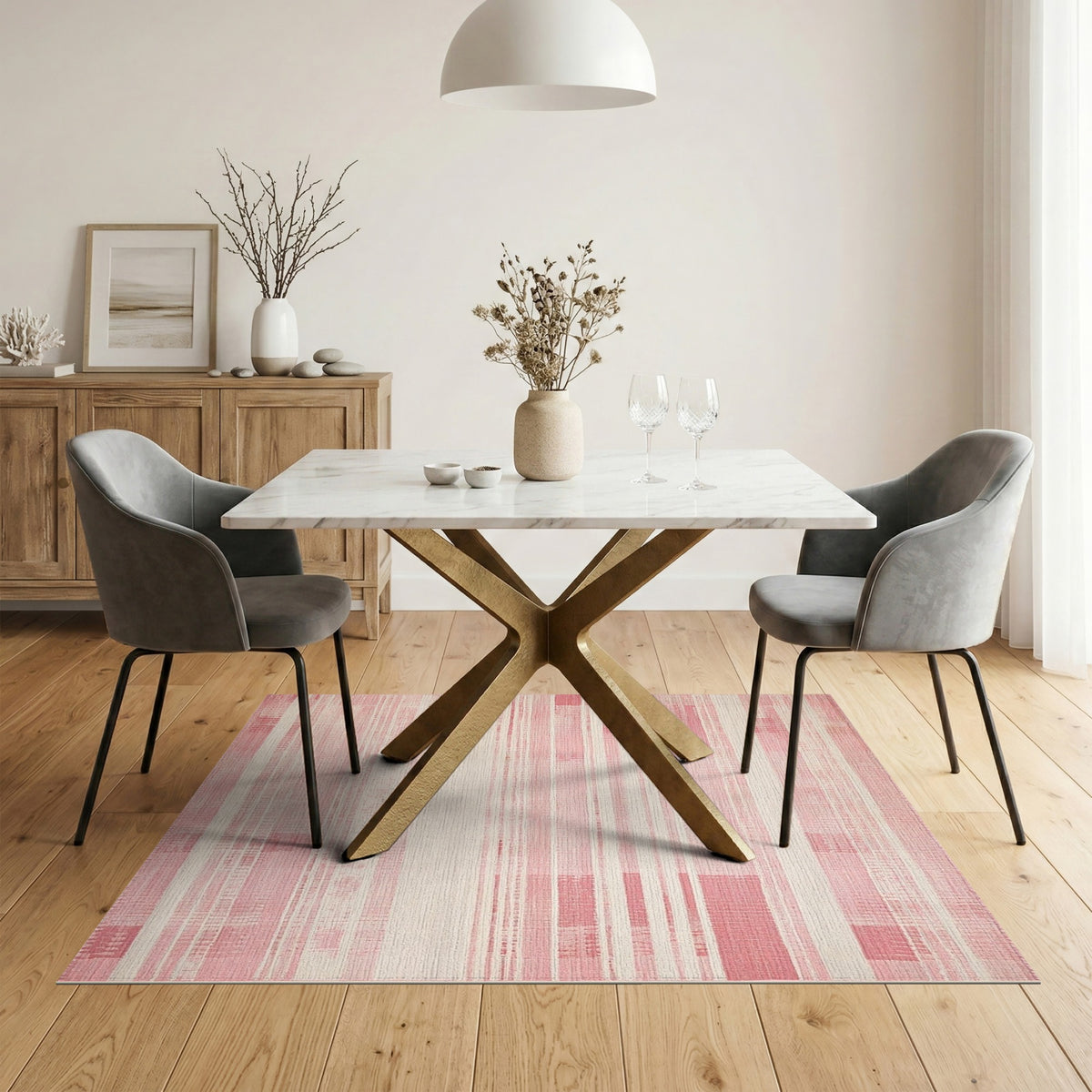 Pink Distressed Striped Area Rug