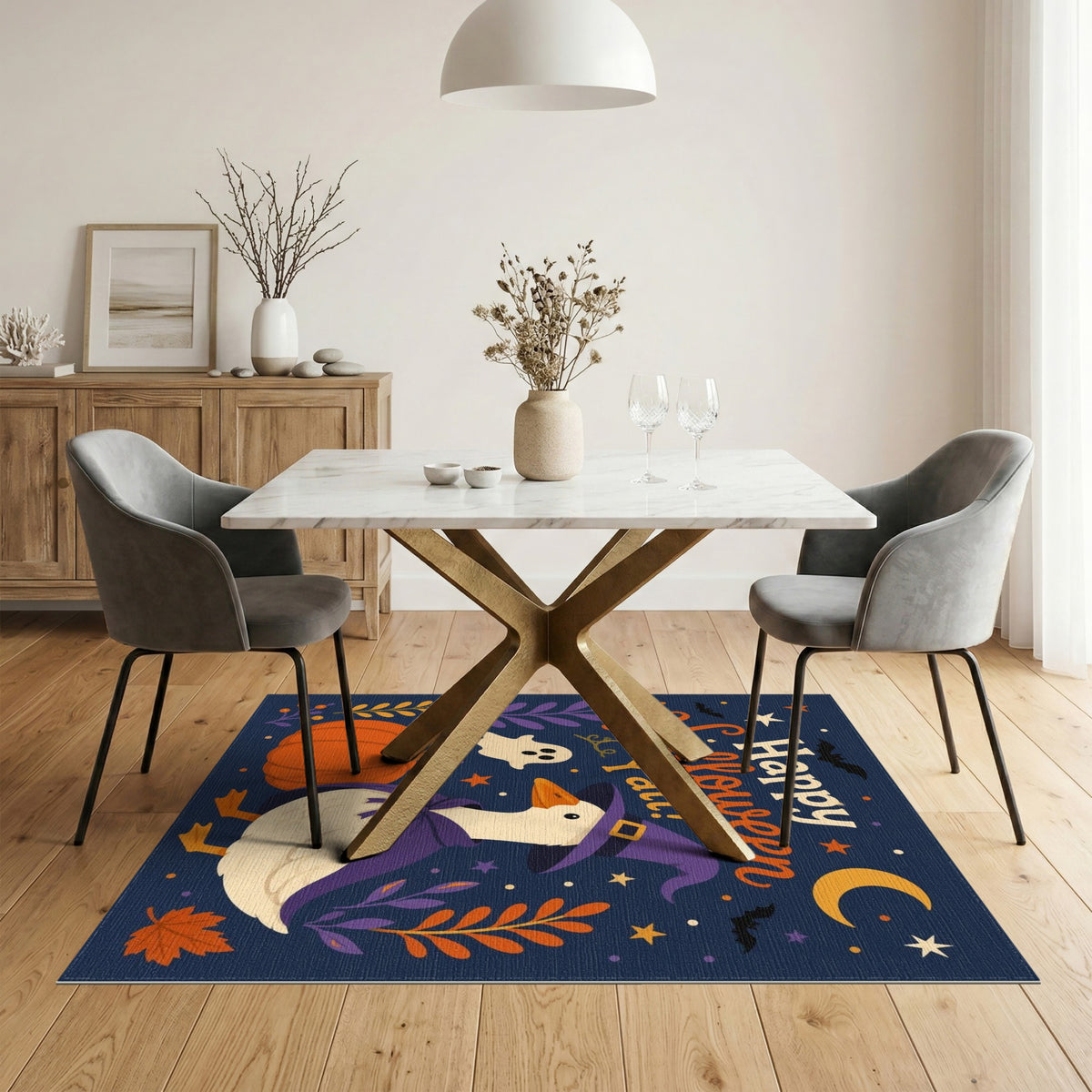 Purple Halloween Witch Duck Kids Area Rug