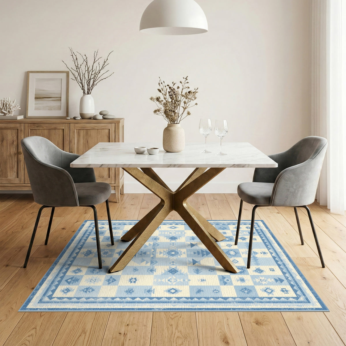 Blue Heritage Tribal Washable Area Rug