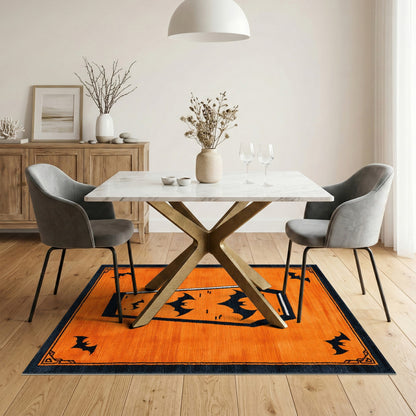 Halloween Orange Coffin Bat Area Rug