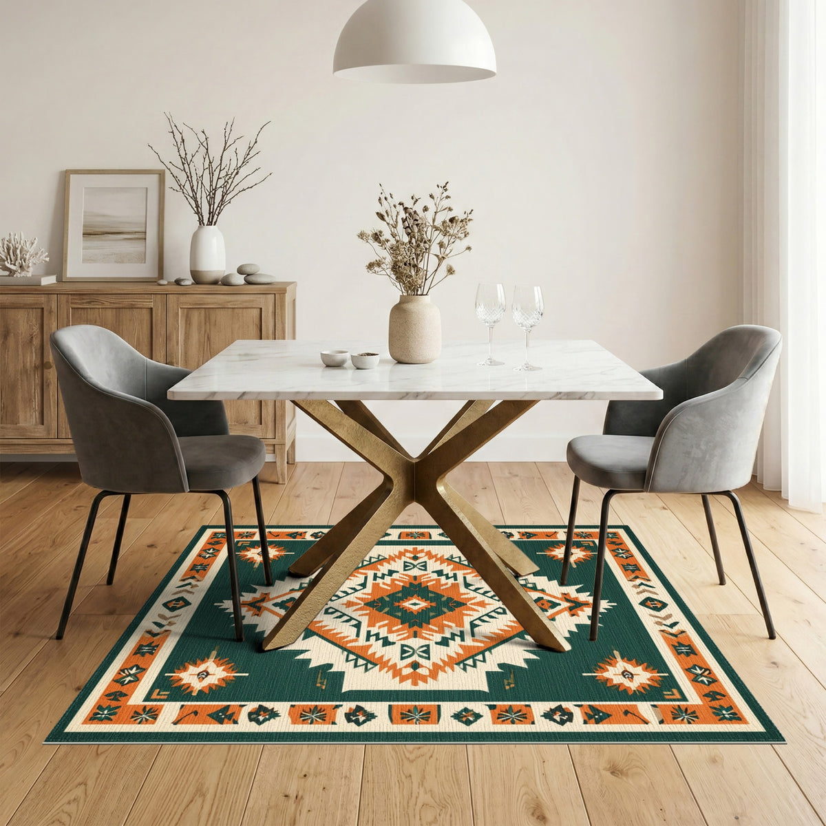 Geometric Blue and Teal Southwestern Geometric Area Rug