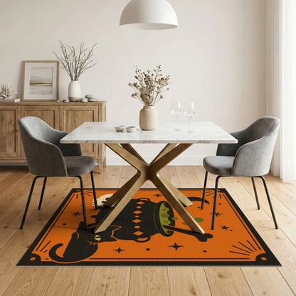 Halloween Cauldron Black Cat Orange Area Rug
