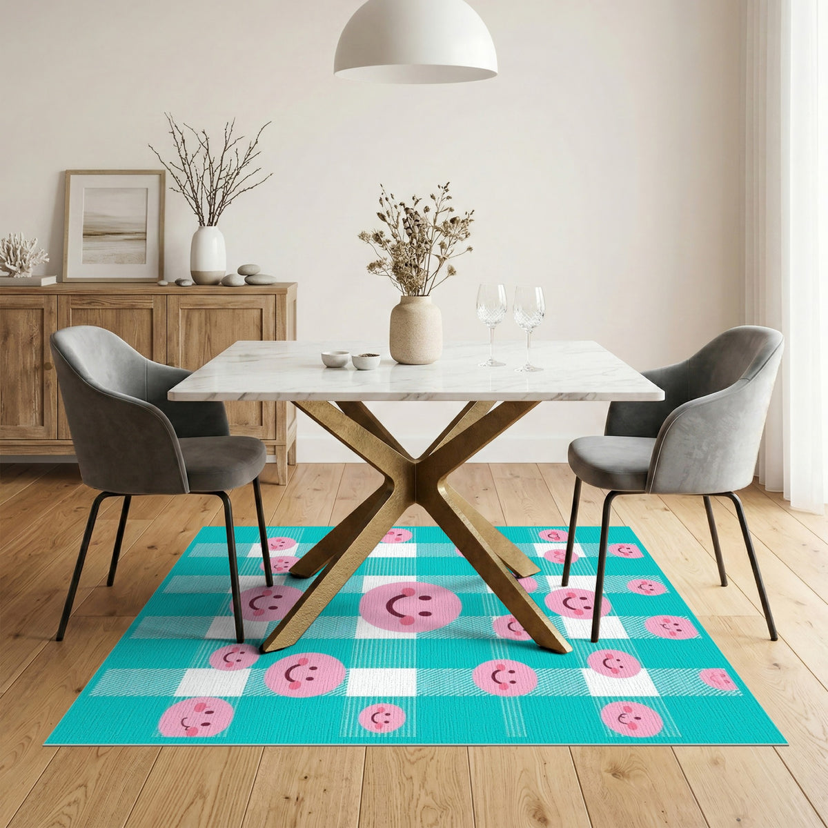 Pink Smiley Face Kids Area Rug