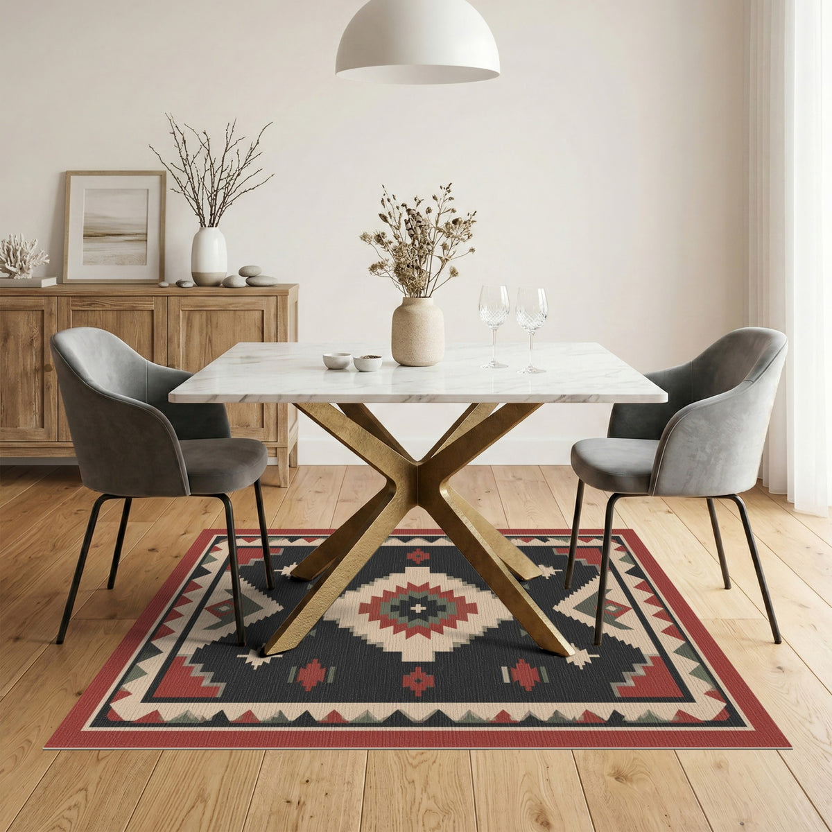 Southwestern Geometric Area Rug in Red and Black