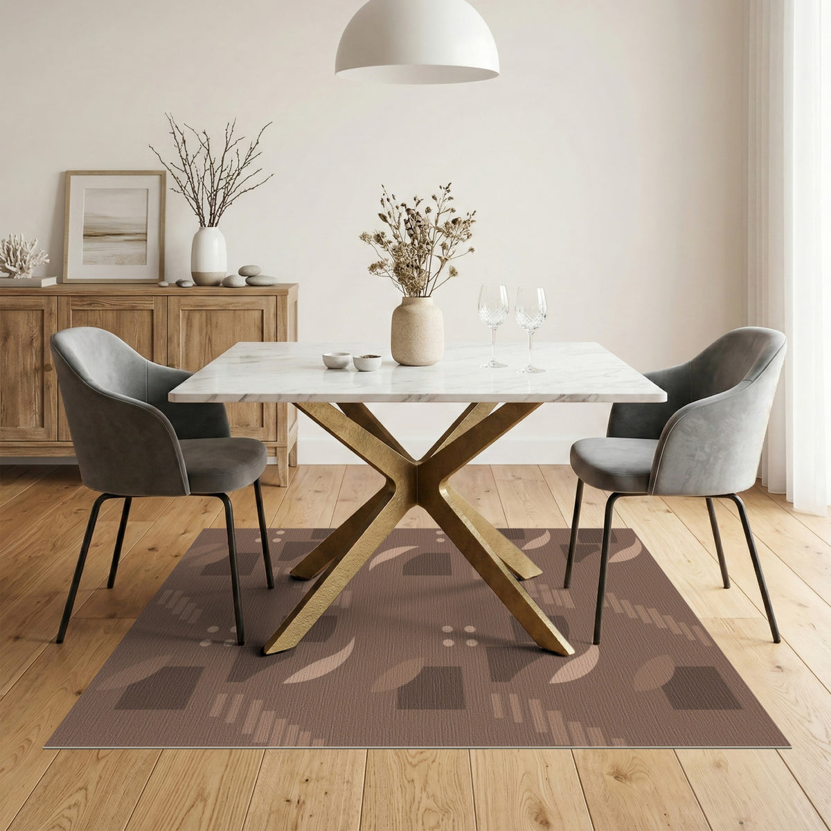 Brown Geometric Stair Motif Area Rug