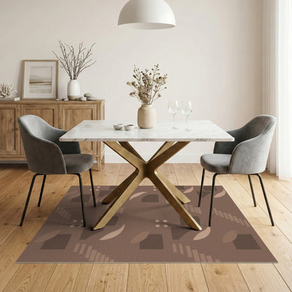 Brown Geometric Stair Motif Area Rug