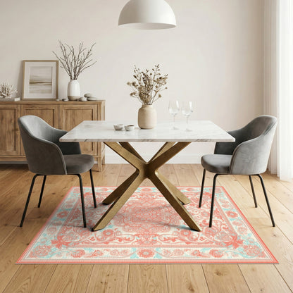 Coral and Teal Floral Medallion Area Rug