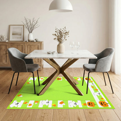 Green Halloween Kids Pumpkin Ghost Area Rug