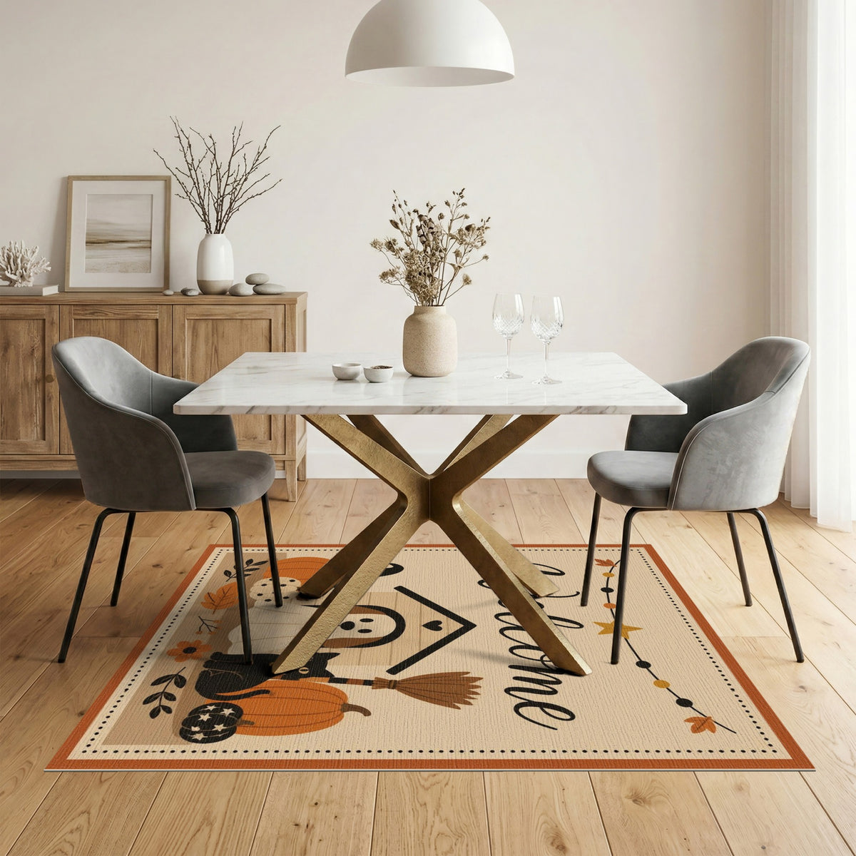 Halloween Welcome Dog and Cat Area Rug