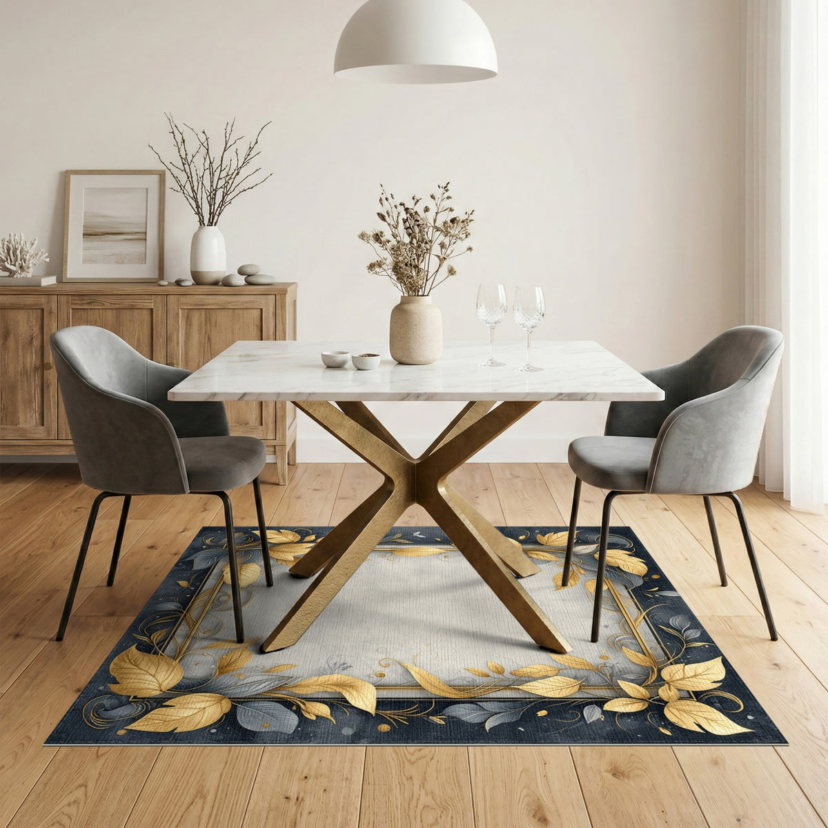 Gold Leaf Floral Vintage Area Rug