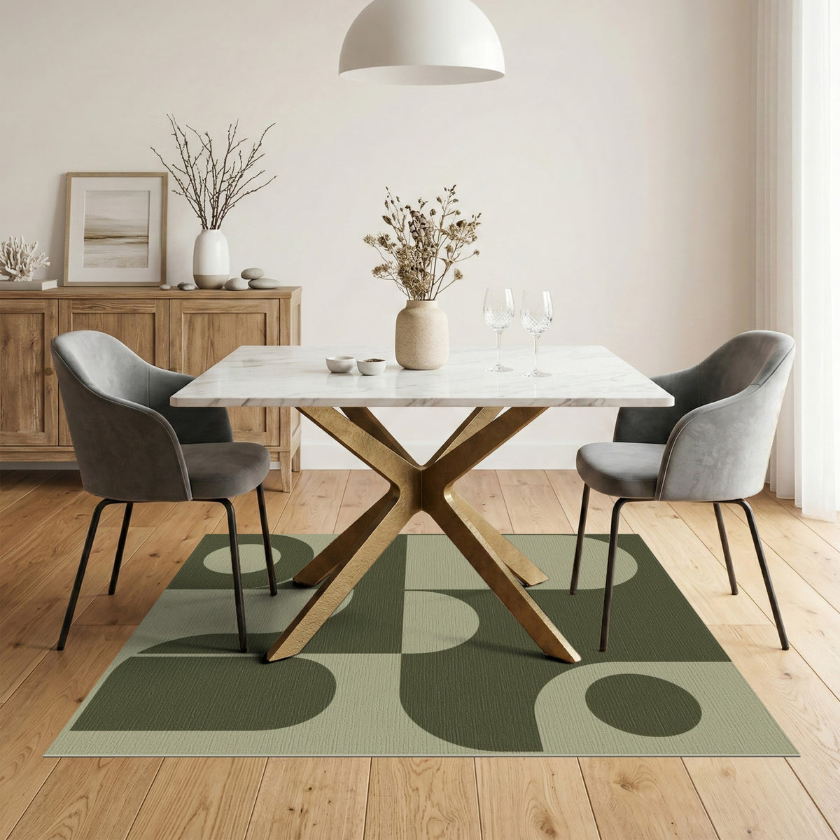 Geometric Modern Olive Green Geometric Modern Area Rug