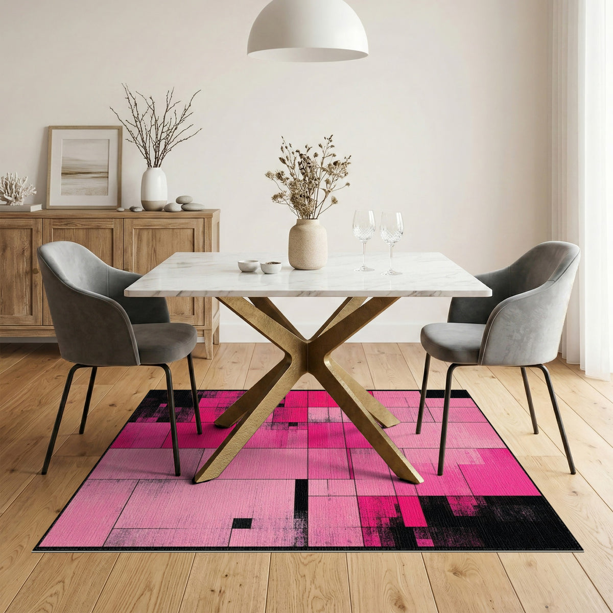 Pink Geometric Modern Area Rug