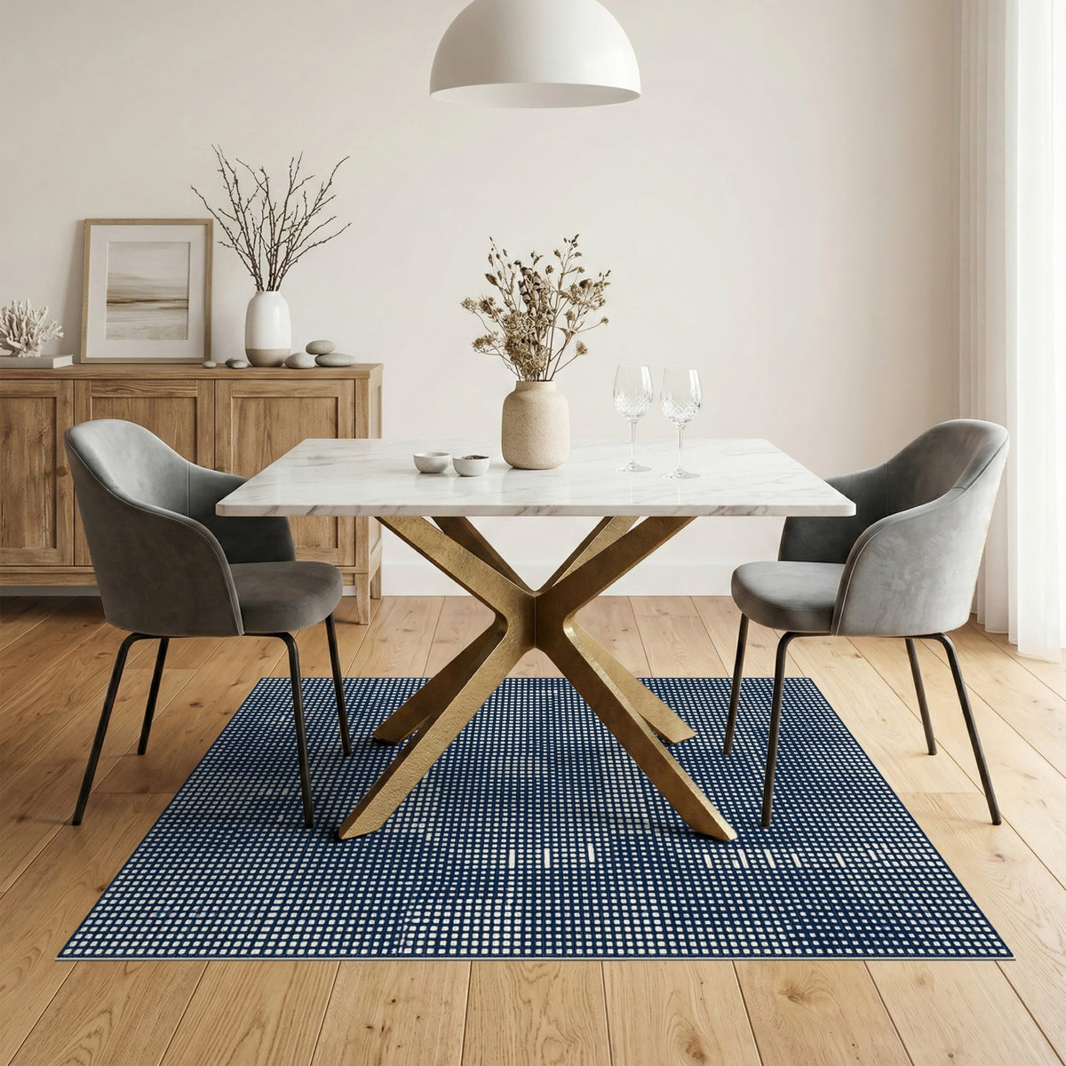 Navy Blue Geometric Dot Area Rug