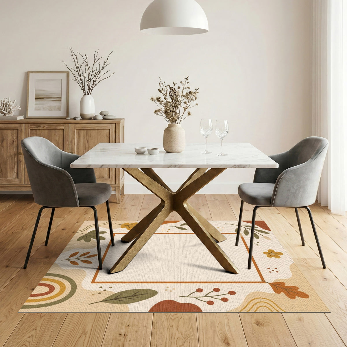 Brown and Tan Boho Chic Brown Tan Leaf Area Rug