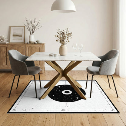 Black White Cosmic Star Circle Area Rug