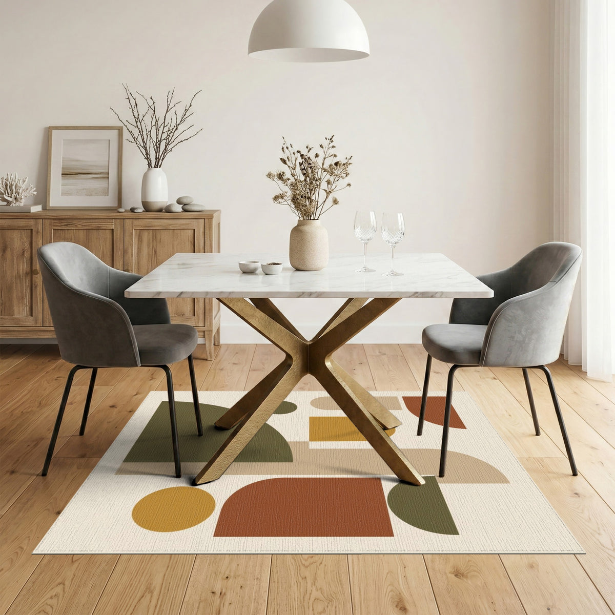 Geometric Brown Tan Brown and Tan Area Rug