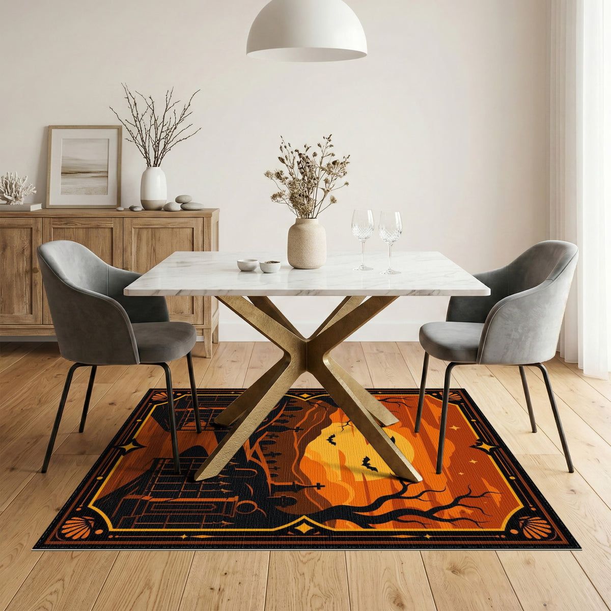 Orange Halloween Graveyard Area Rug