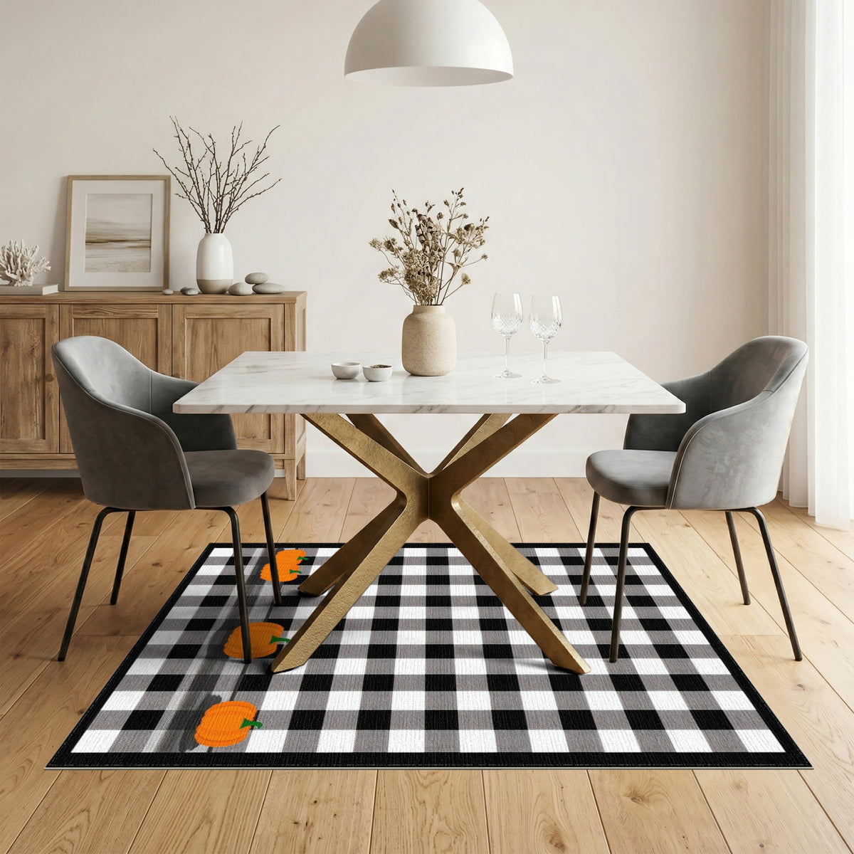 Black White Checkered Pumpkin Area Rug