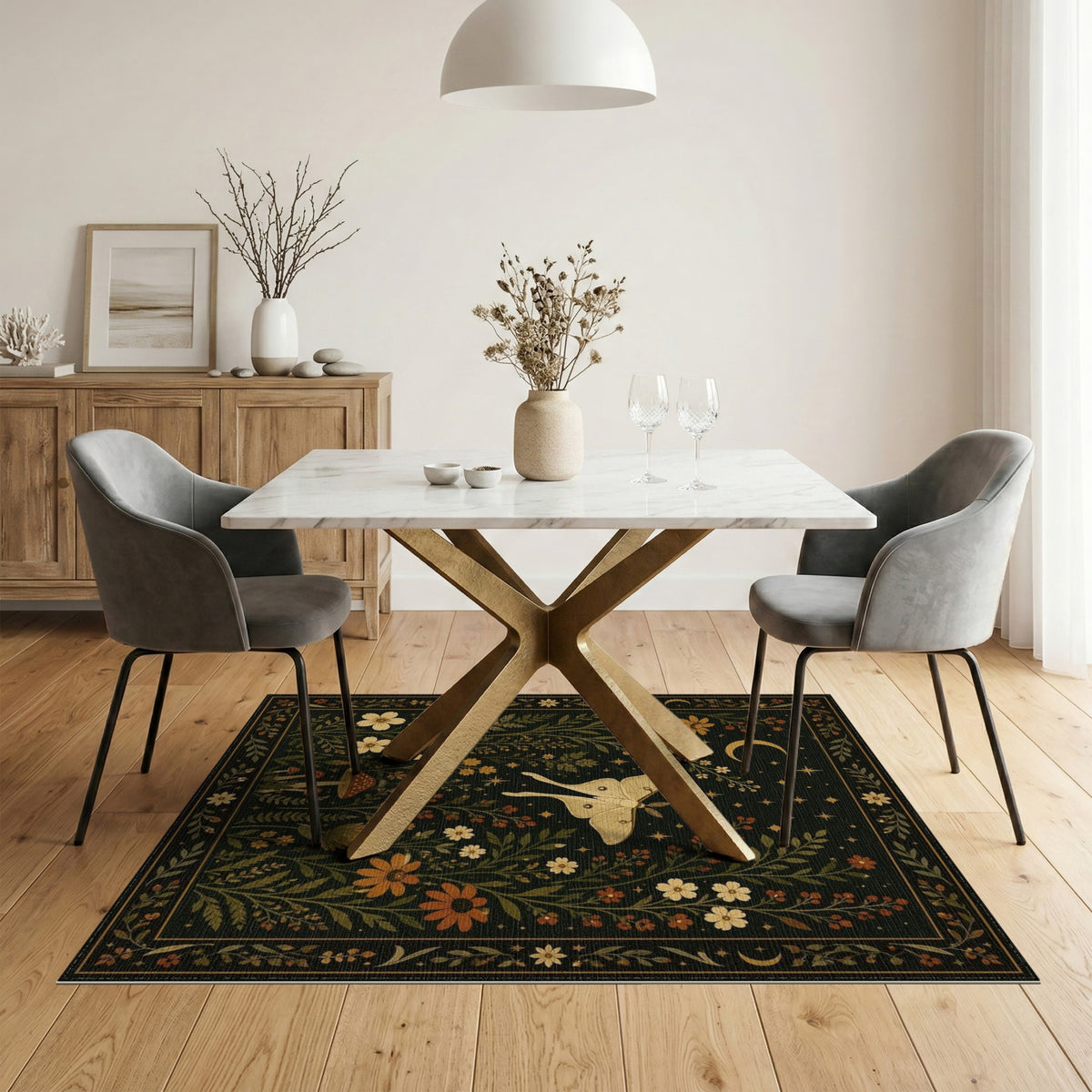 Luna Moth Celestial Floral Area Rug