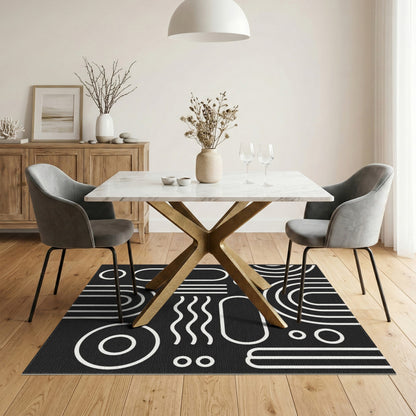 Bold Black White Geometric Area Rug