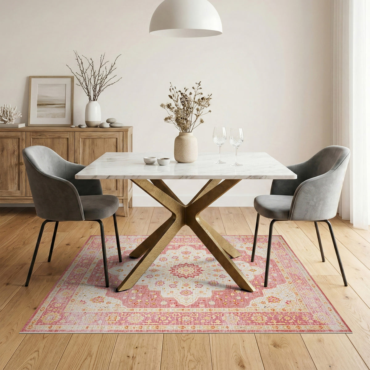 Pink Floral Medallion Vintage Area Rug