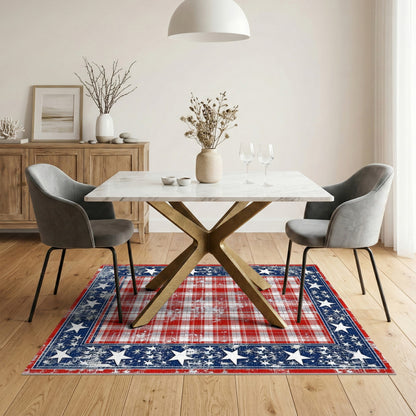Distressed Patriotic Plaid Area Rug