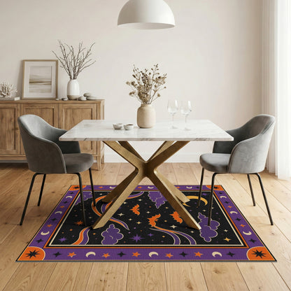 Purple Bats Crescent Moon Kids Area Rug