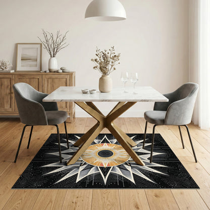 Black White Geometric Starburst Geometric Modern Area Rug