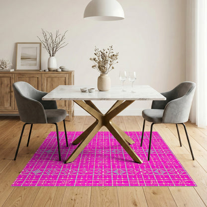 Vibrant Pink Geometric Grid Pink Area Rug