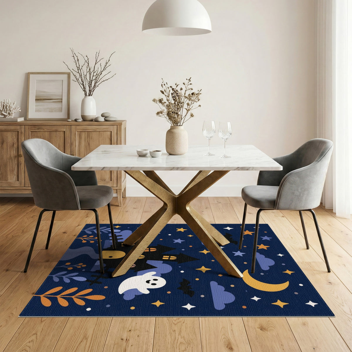 Spooky Ghost Haunted House Kids Cartoon Area Rug