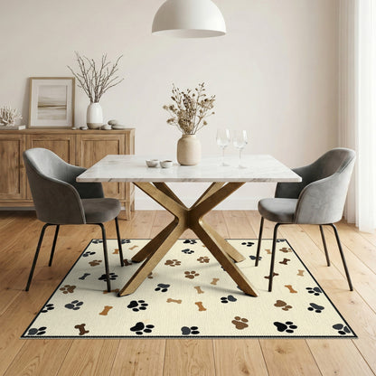 Paw Print and Bone Beige Area Rug