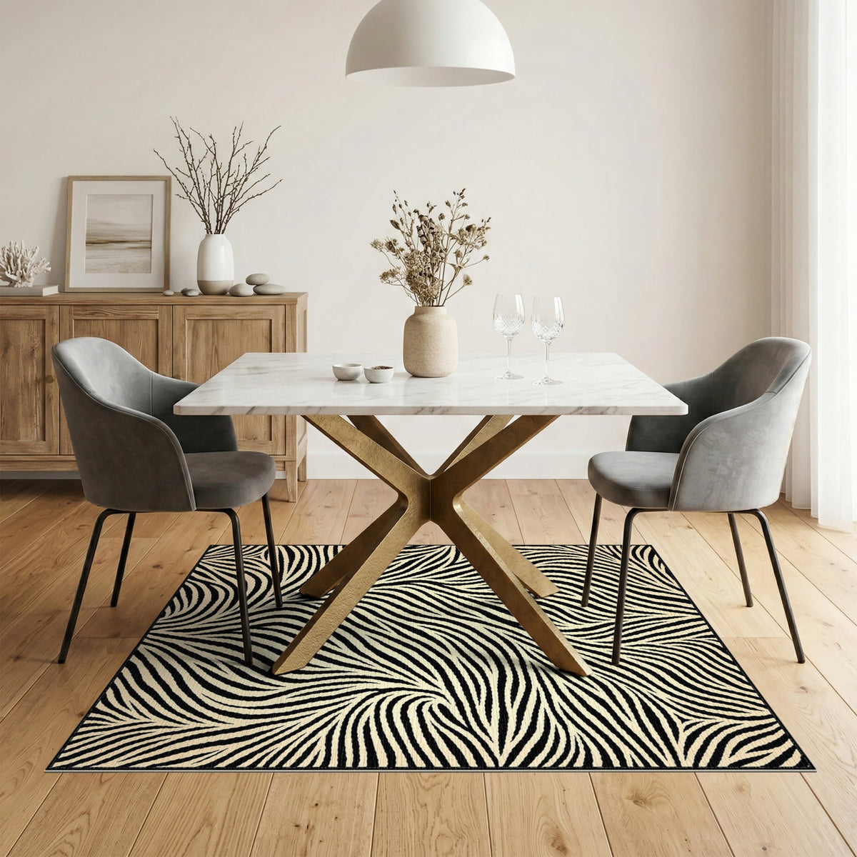 Black White Swirl Zebra Area Rug