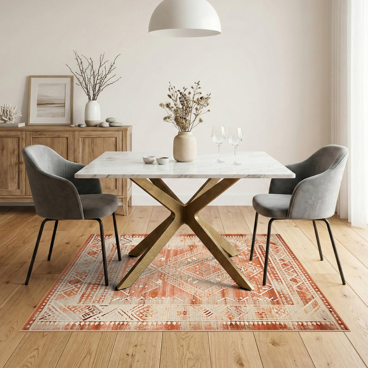 Distressed Red Heritage Tribal Area Rug
