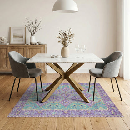 Purple Teal Geometric Diamond Area Rug