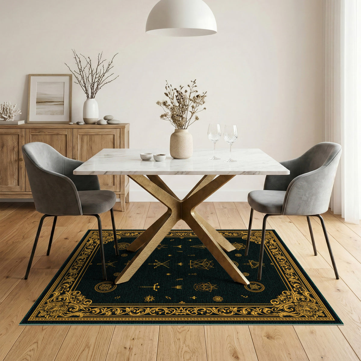 Mystical Gold Symbols Area Rug