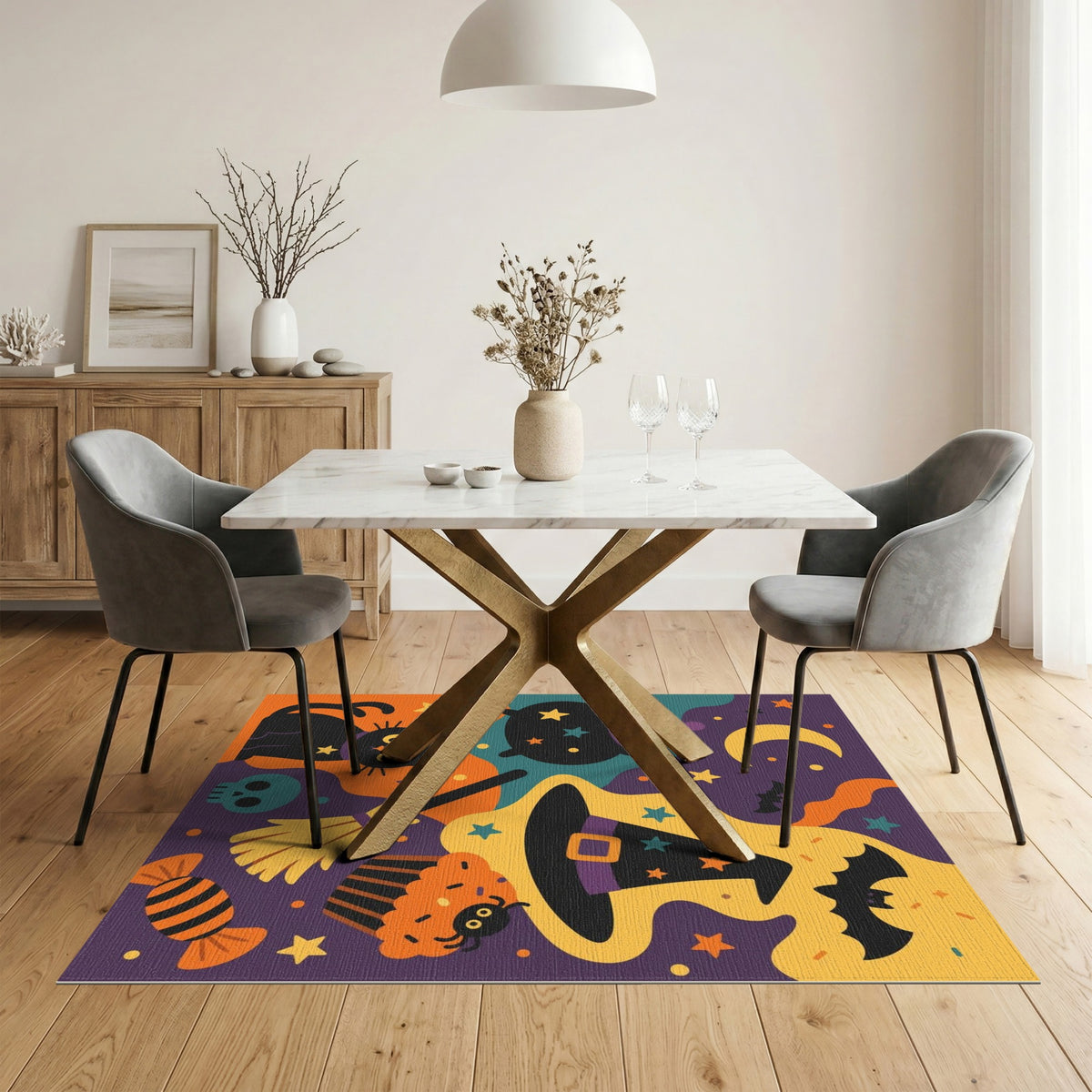 Halloween Black Cat Witch Hat Kids Cartoon Rug