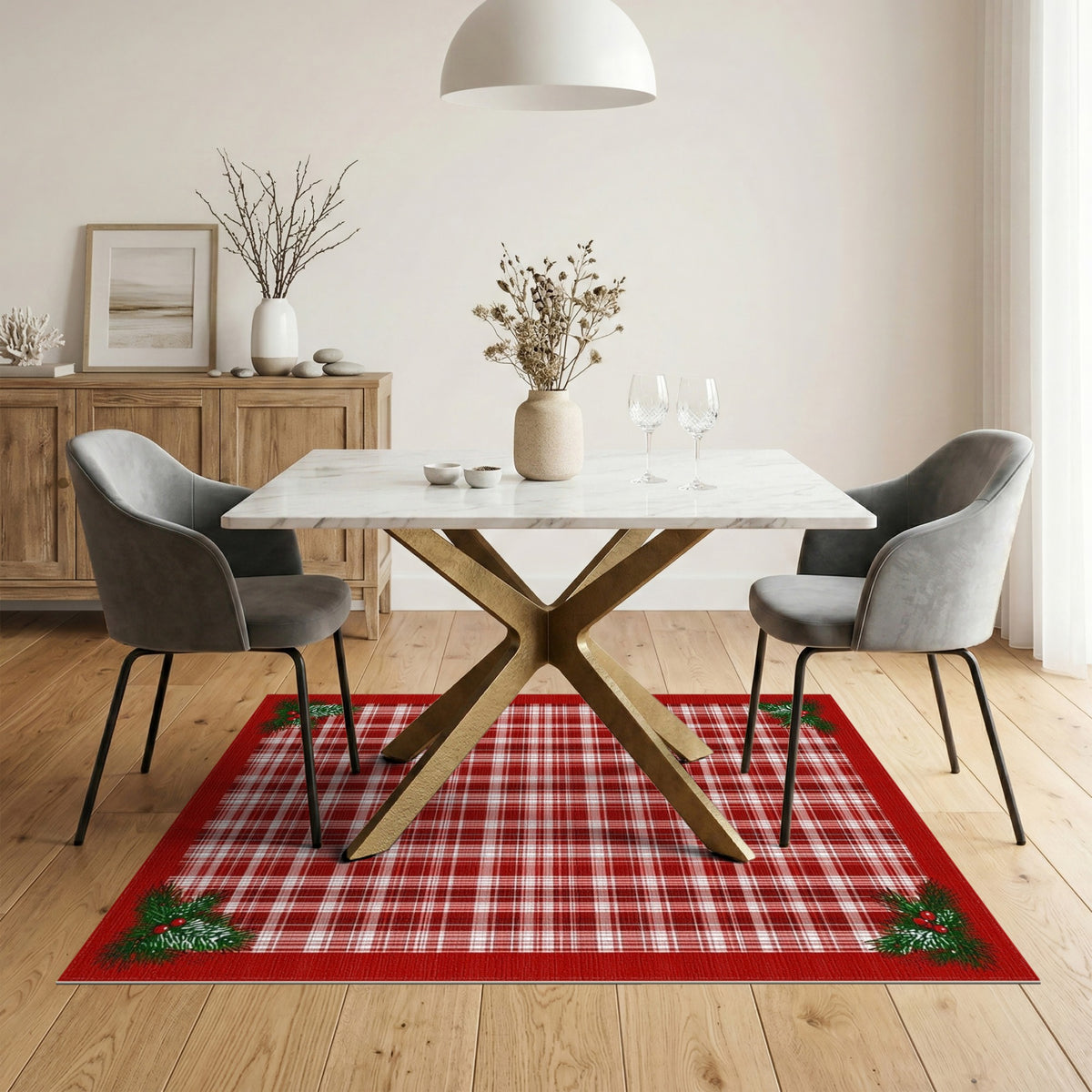 Red Plaid Holly Area Rug