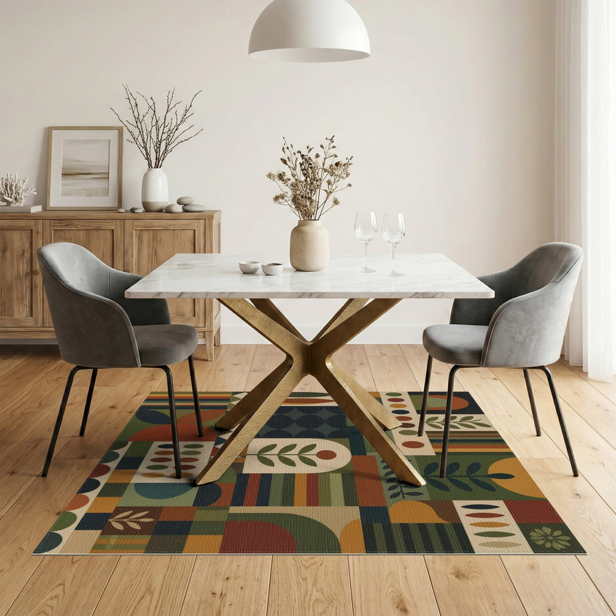 Multi-color and Patterns Multi-Color Geometric Leaf Area Rug