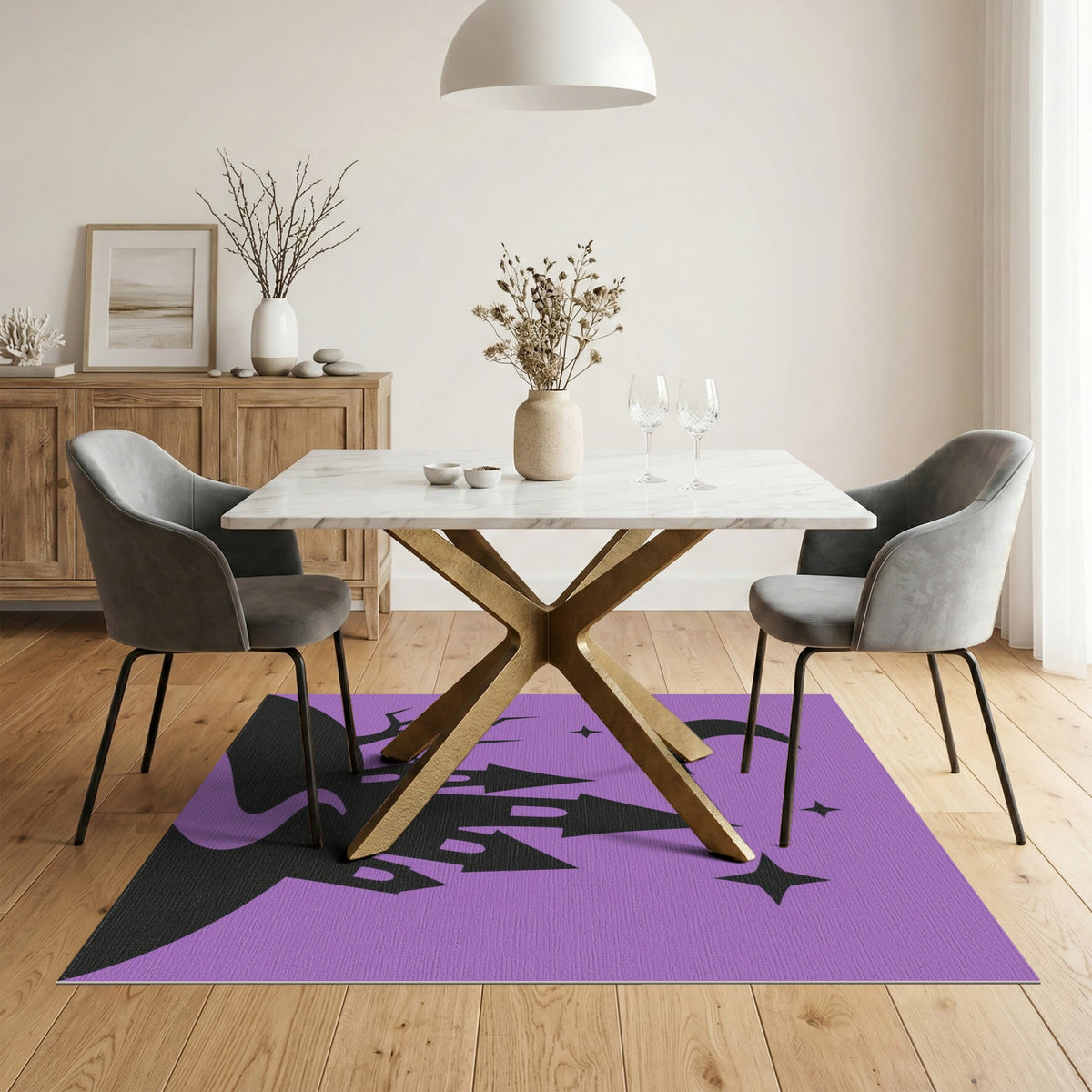Purple Spooky Castle Silhouette Rug