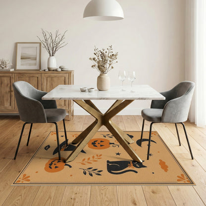 Kids Cartoon Halloween Pumpkin Cat Area Rug