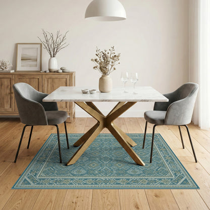 Teal Geometric Diamond Area Rug