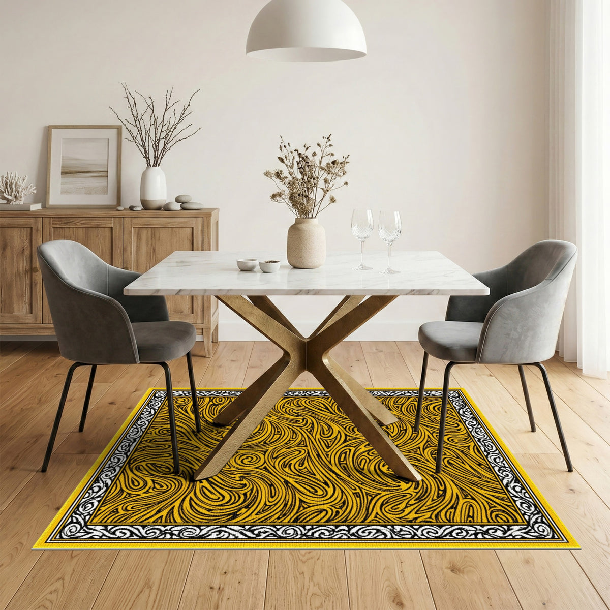 Bold Yellow Swirl Abstract Area Rug